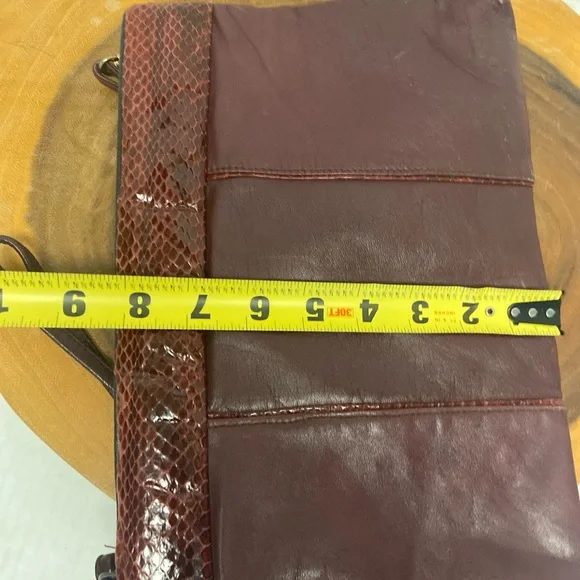 Vintage Unbranded Leather & Snakeskin Burgundy Clutch & Shoulder Bag - Picture 11 of 13